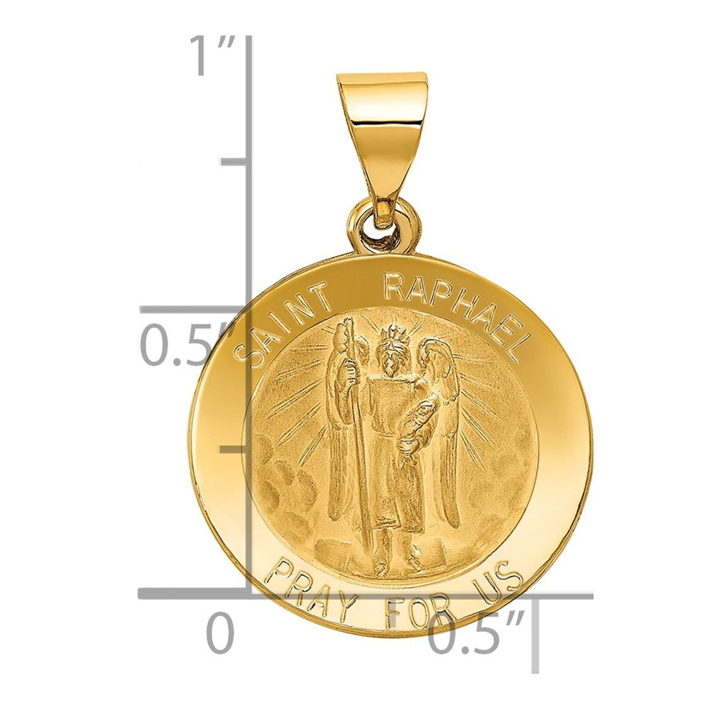 14k Yellow Gold 14k Polished and Satin St Raphael Medal Hollow Pendant