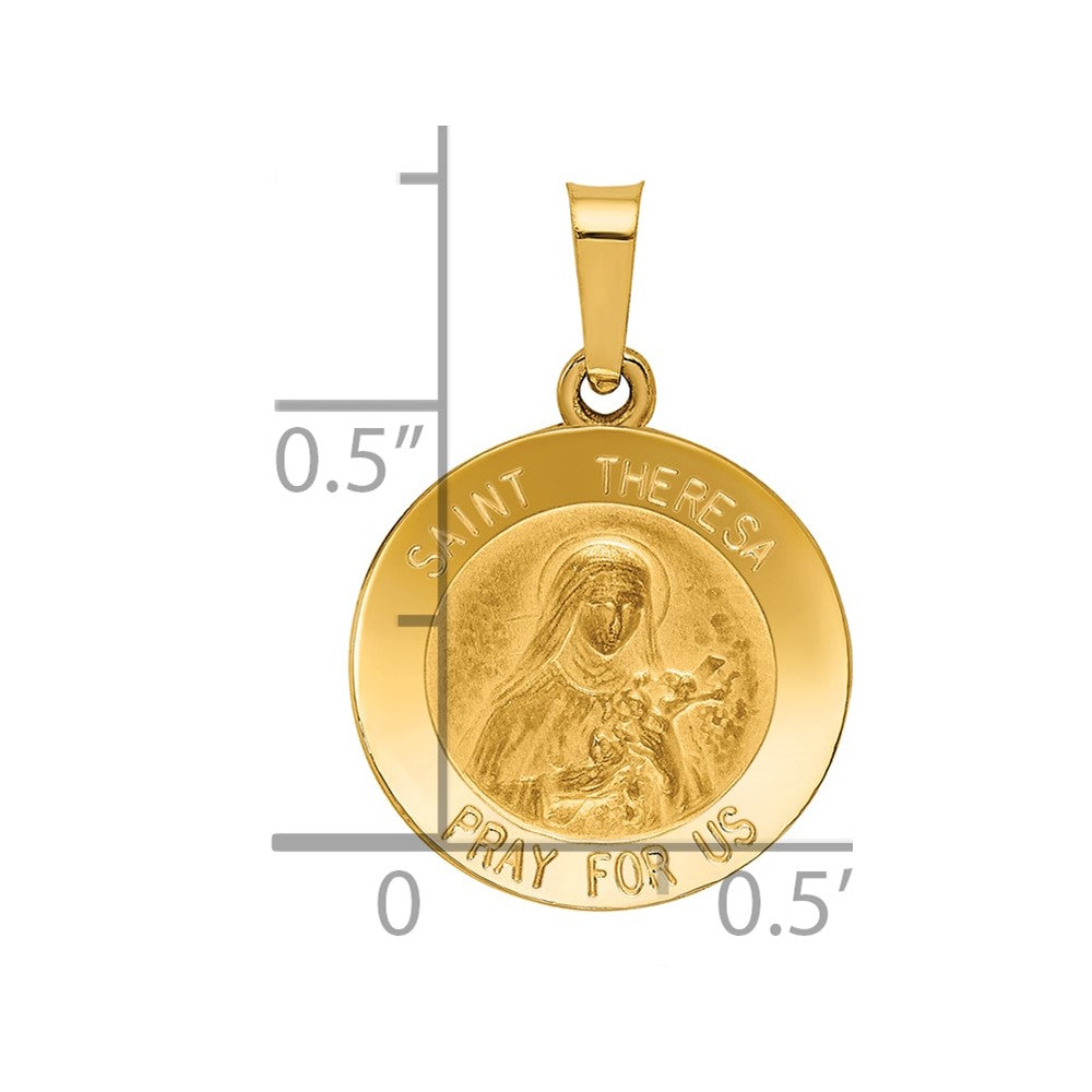 14k Yellow Gold 14k Polished and Satin St Theresa Medal Hollow Pendant