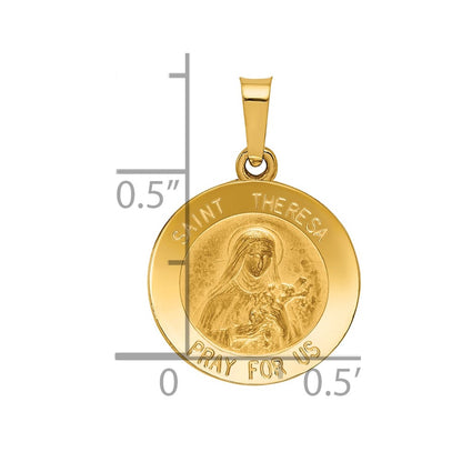 14k Yellow Gold 14k Polished and Satin St Theresa Medal Hollow Pendant