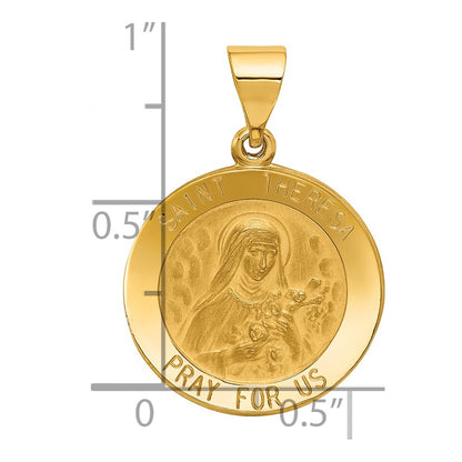 14k Yellow Gold 14k Polished and Satin St Theresa Medal Hollow Pendant