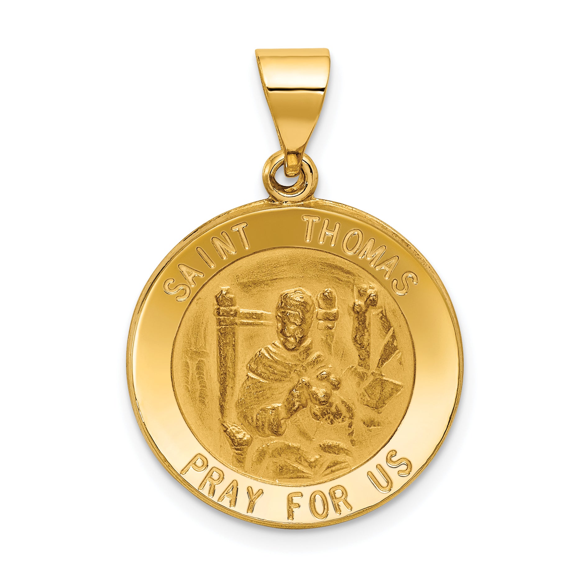14k Yellow Gold 14k Polished and Satin St Thomas Medal Hollow Pendant