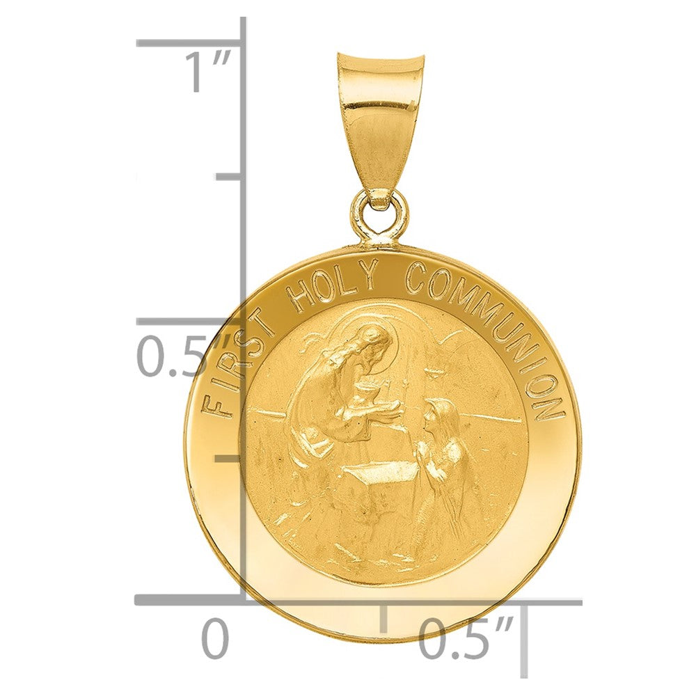 14k Yellow Gold 14k Polished/Satin First Holy Communion Medal Hollow Pendant