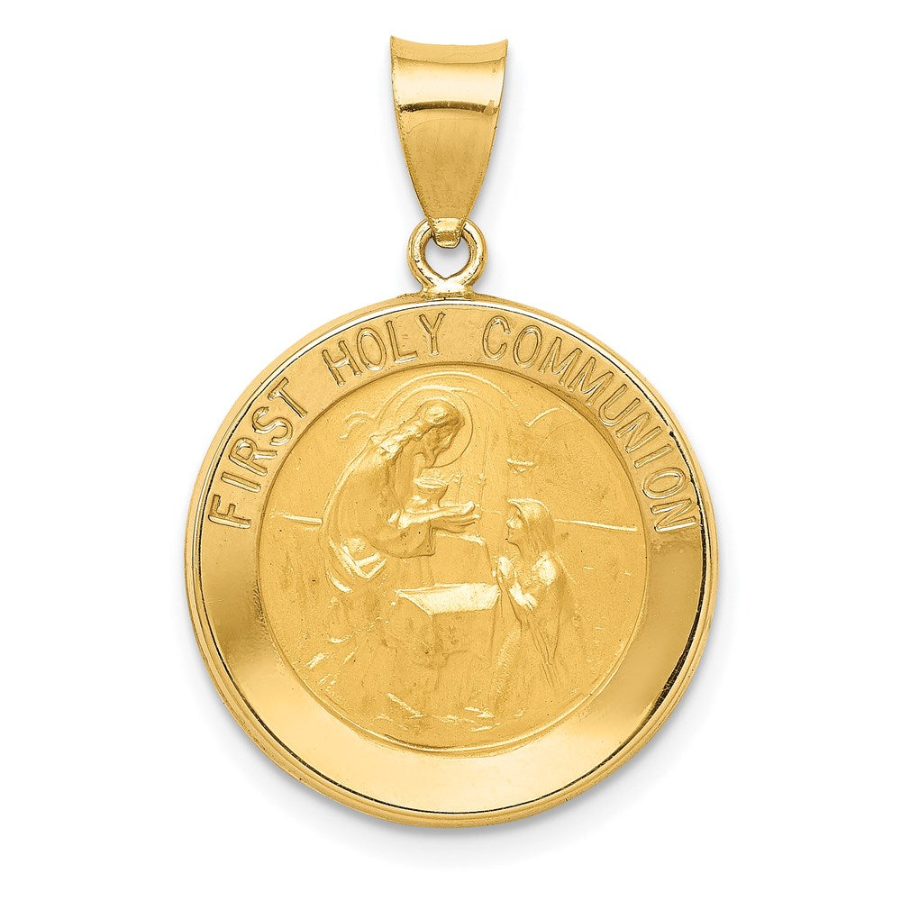 14k Yellow Gold 14k Polished/Satin First Holy Communion Medal Hollow Pendant