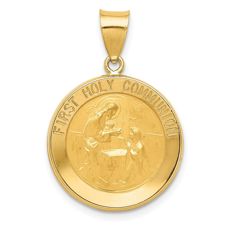14k Yellow Gold 14k Polished/Satin First Holy Communion Medal Hollow Pendant