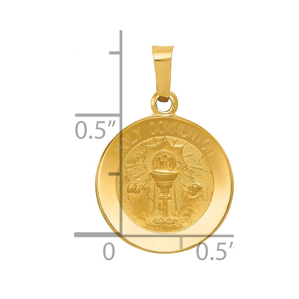 14k Yellow Gold 14k Polished and Satin Holy Communion Medal Hollow Pendant