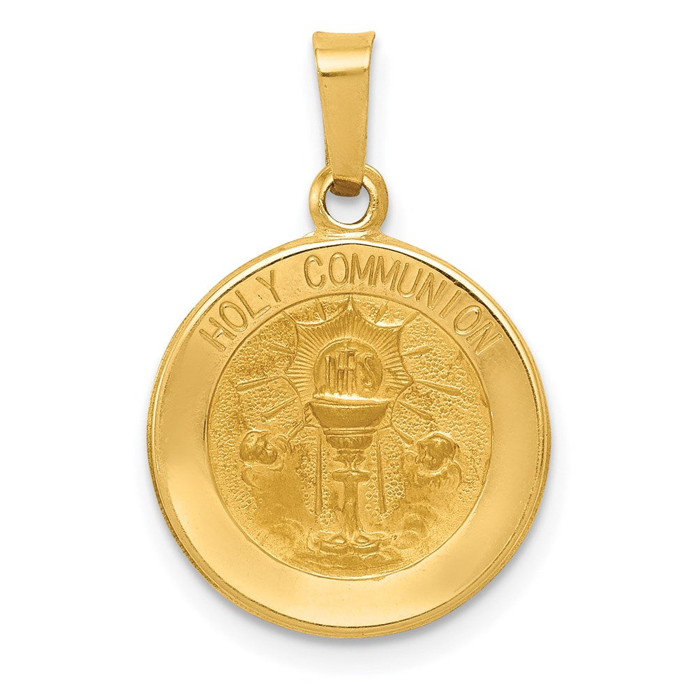 14k Yellow Gold 14k Polished and Satin Holy Communion Medal Hollow Pendant