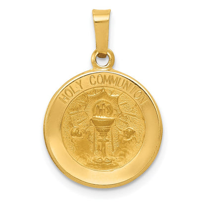 14k Yellow Gold 14k Polished and Satin Holy Communion Medal Hollow Pendant