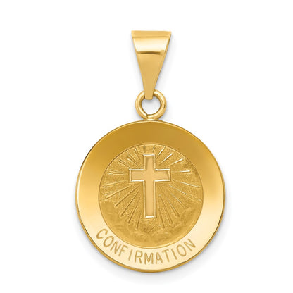 14k Yellow Gold 14k Polished and Satin Confirmation Medal Hollow Pendant