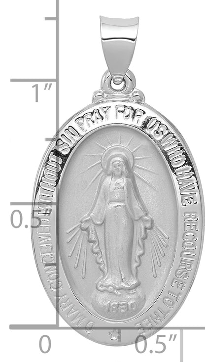 14k White Gold 14k White Gold Polished/Satin Miraculous Medal Hollow Pendant