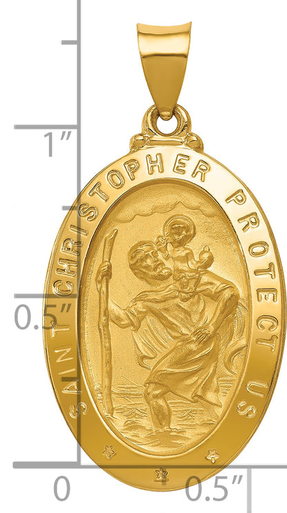 14k Yellow Gold 14k Polished and Satin St Christopher Medal Hollow Pendant
