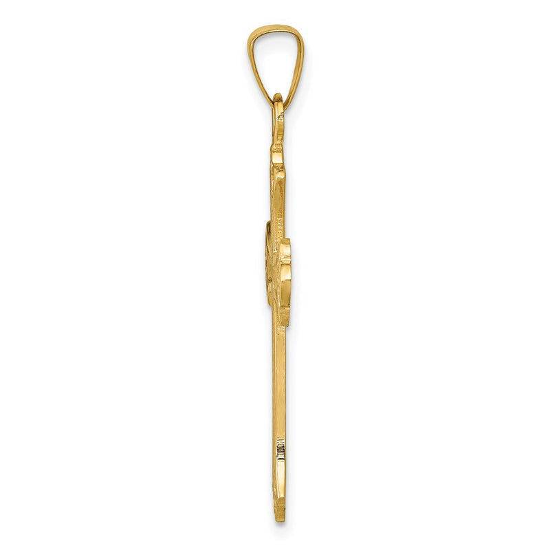 14k Yellow Gold 14k Textured and Polished Fleur de lis Cross Pendant