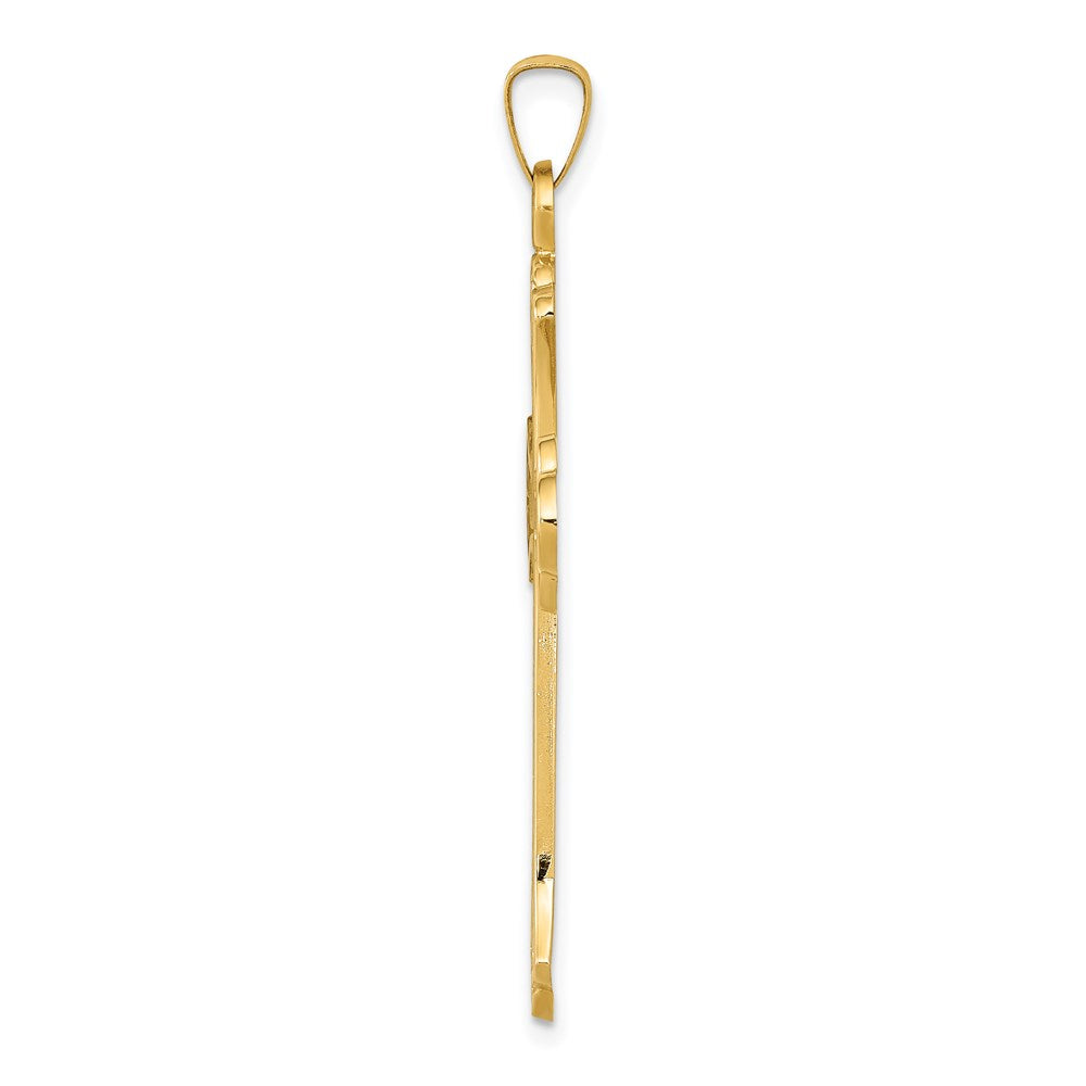 14k Yellow Gold 14k Textured and Polished Fleur de lis Cross Pendant