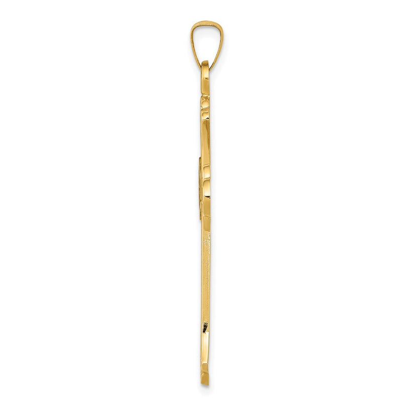 14k Yellow Gold 14k Textured and Polished Fleur de lis Cross Pendant