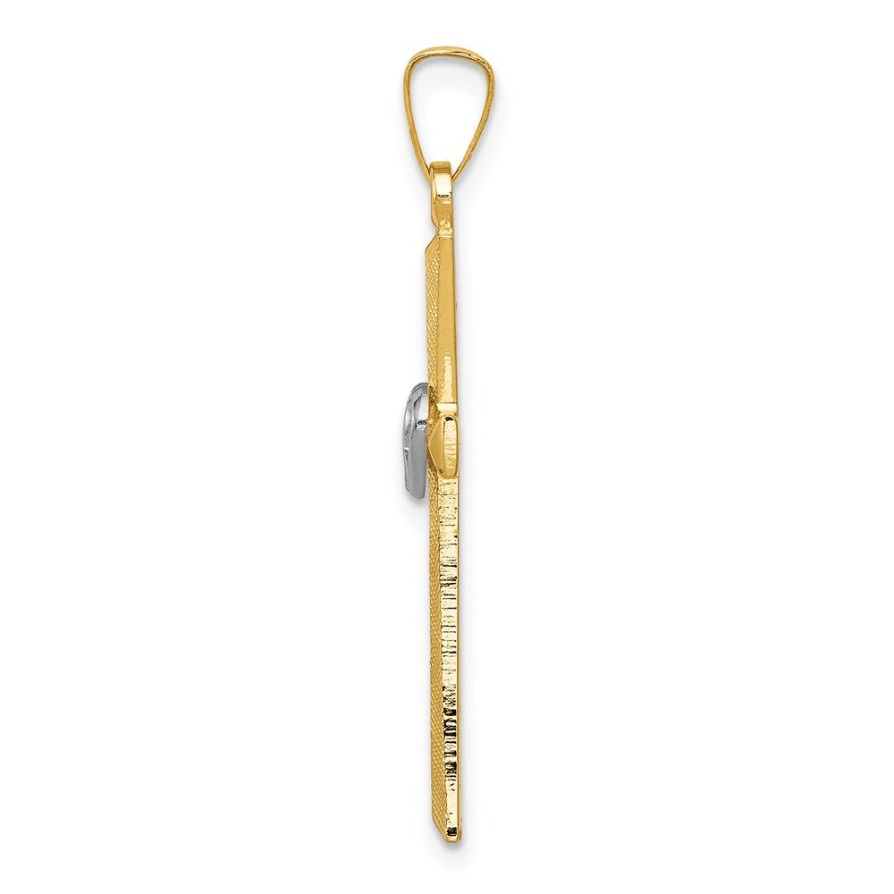 14k Two-tone 14K Two-tone Textured and Polished Latin Cross w/ Hearts Pendant
