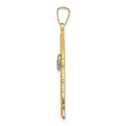 14k Two-tone 14K Two-tone Textured and Polished Latin Cross w/ Hearts Pendant