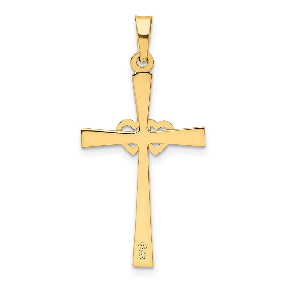 14k Two-tone 14K Two-tone Textured and Polished Latin Cross w/ Hearts Pendant