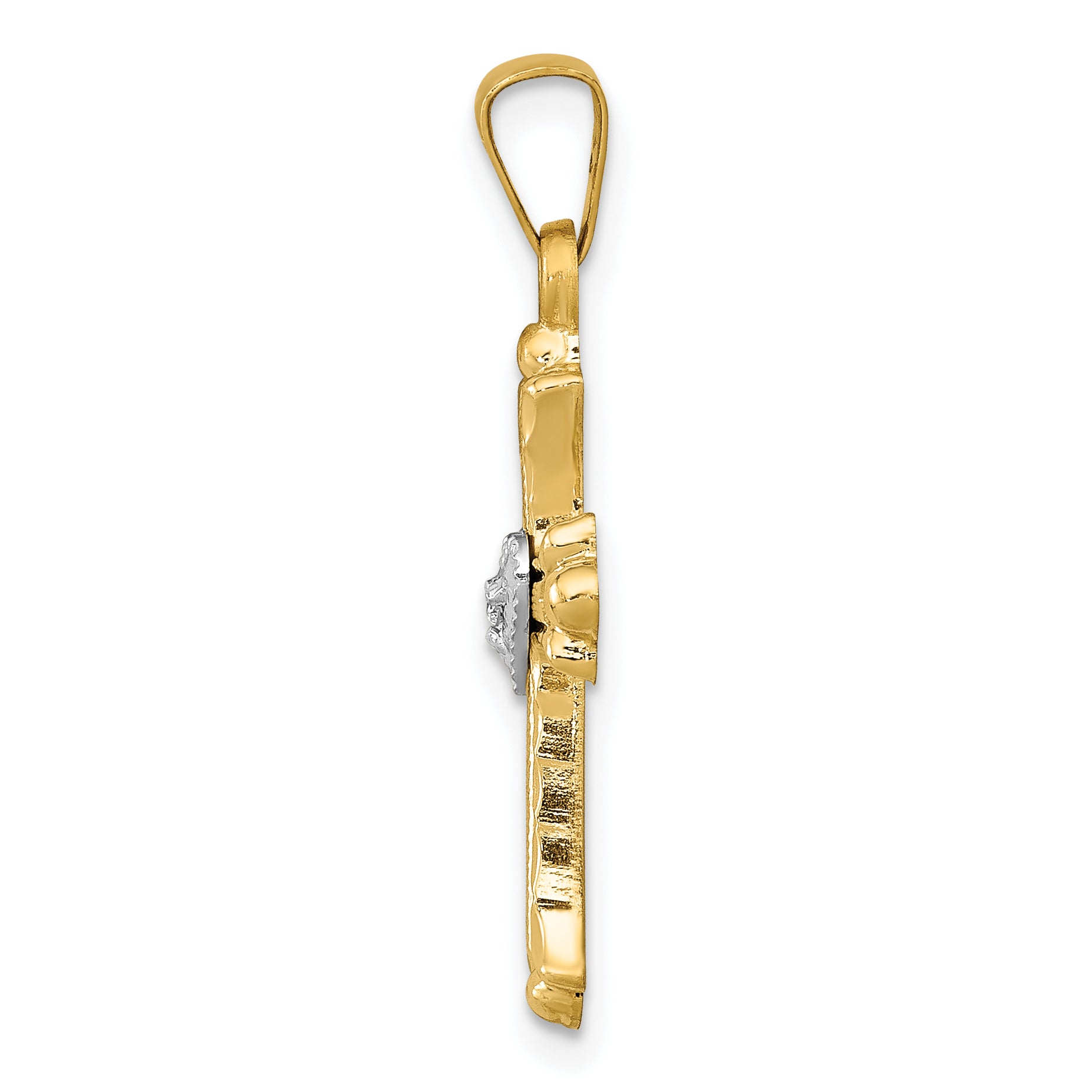 14K Yellow & Rhodium Diamond Fleur De Lis Cross Pendant