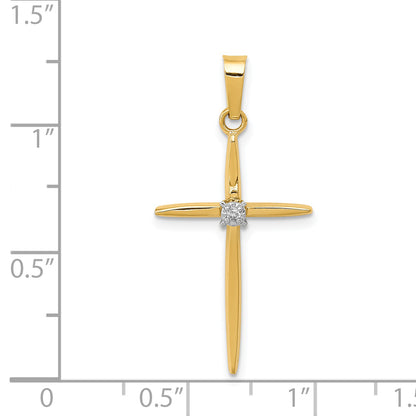 14K Yellow Gold Diamond Polished Passion Cross Pendant