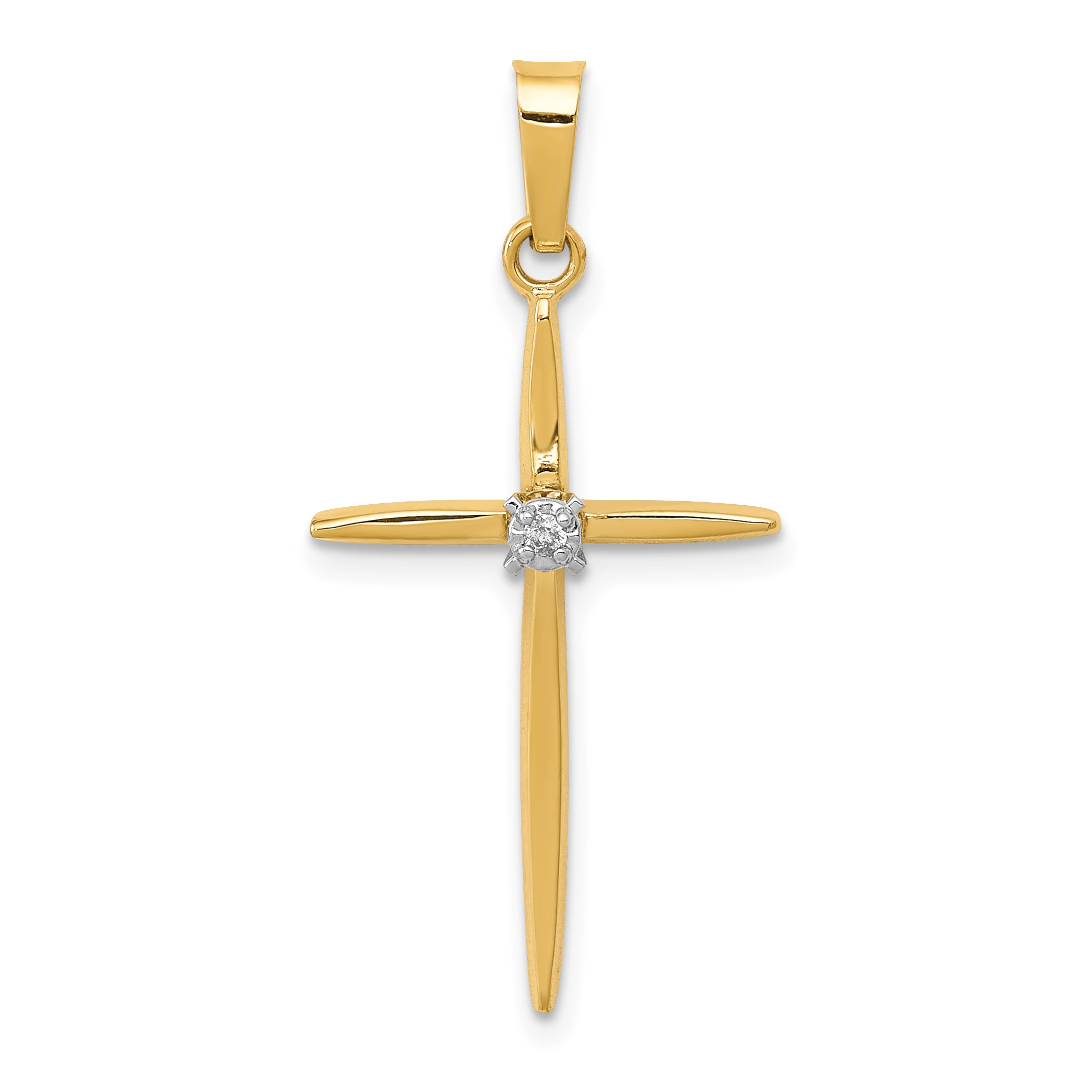 14K Yellow Gold Diamond Polished Passion Cross Pendant