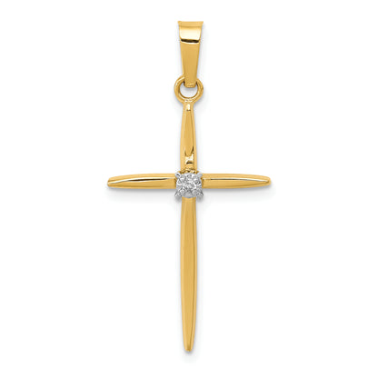 14K Yellow Gold Diamond Polished Passion Cross Pendant