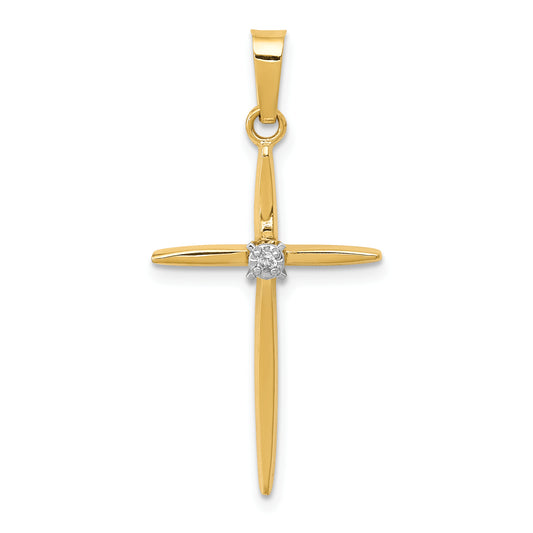14K Yellow Gold Diamond Polished Passion Cross Pendant
