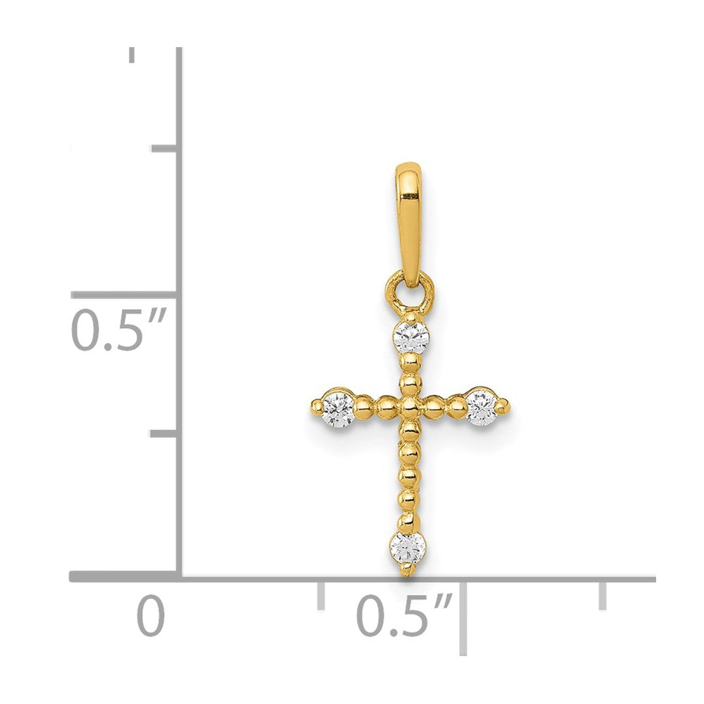 14k Yellow Gold 14k Polished Beaded CZ Cross Charm