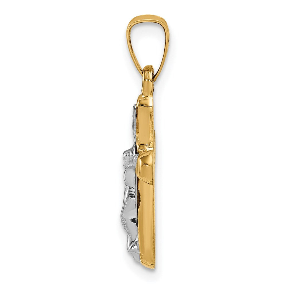 14k Yellow & Rhodium 14k w/Rhodium Polished INRI Rounded Crucifix Pendant