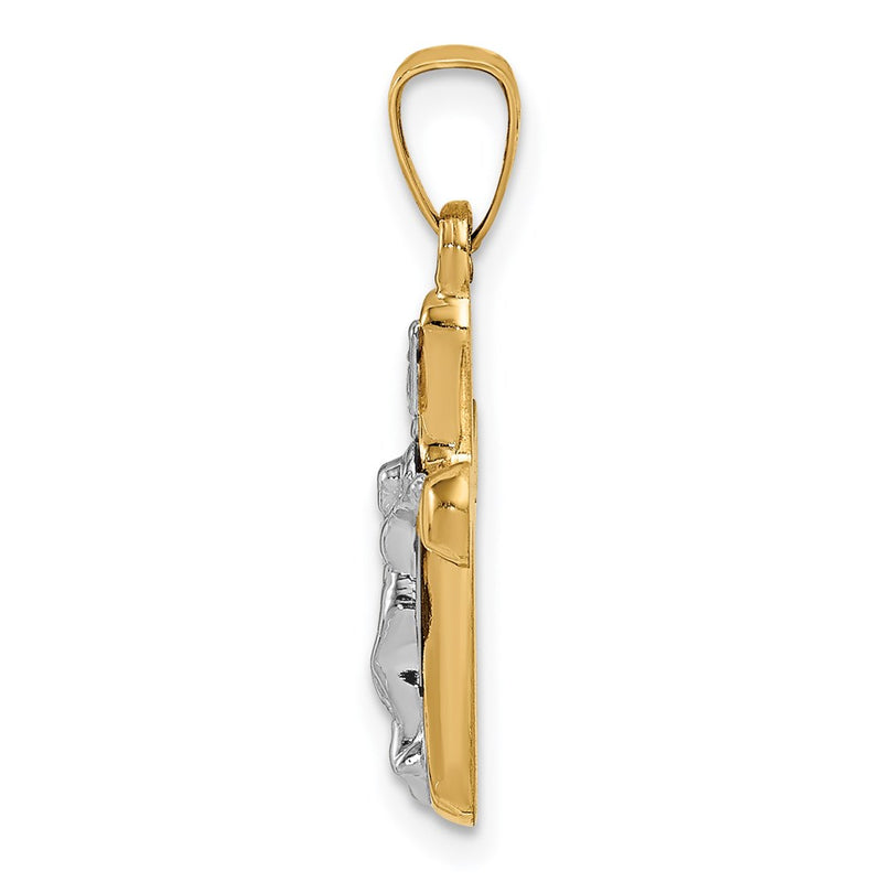 14k Yellow & Rhodium 14k w/Rhodium Polished INRI Rounded Crucifix Pendant
