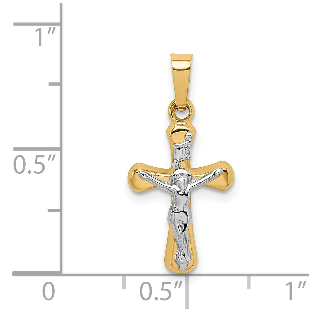 14k Yellow & Rhodium 14k w/Rhodium Polished INRI Rounded Crucifix Pendant