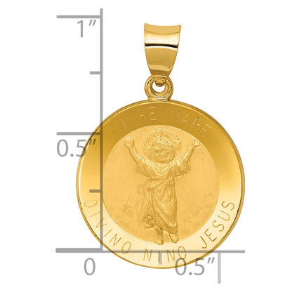 14k Yellow Gold 14K Polished Satin Hollow Divino Nino Round Medal Pendant