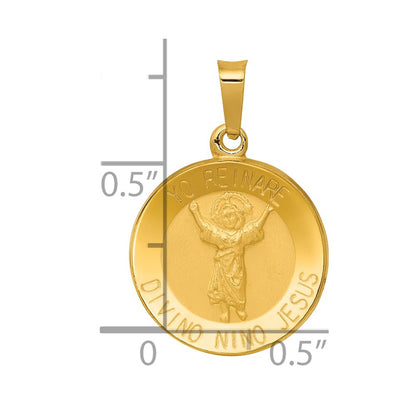 14k Yellow Gold 14K Polished Satin Hollow Divino Nino Round Medal Pendant