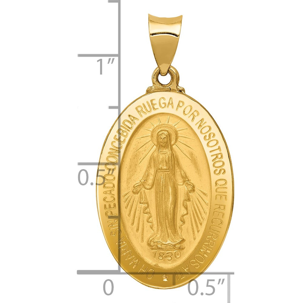 14k Yellow Gold 14k Polished and Satin Hollow Spanish Miraculous Medal Pendant