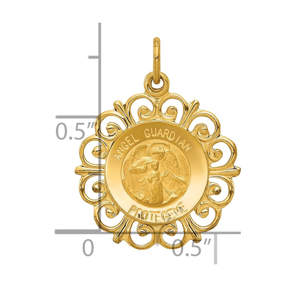 14k Yellow Gold 14k Polished/Satin Spanish Guardian Angel Medal Hollow Pendant