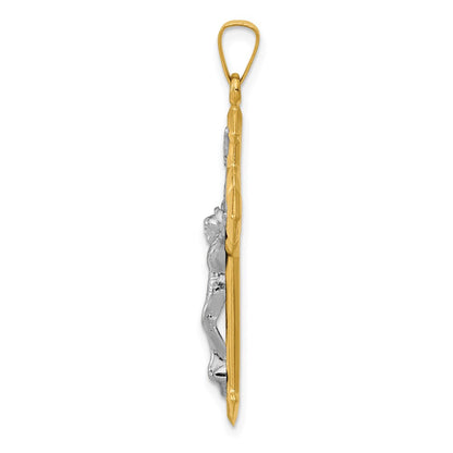 14k Yellow & Rhodium 14k w/Rhodium St. Benedict Hollow Medal INRI Crucifix Pendant