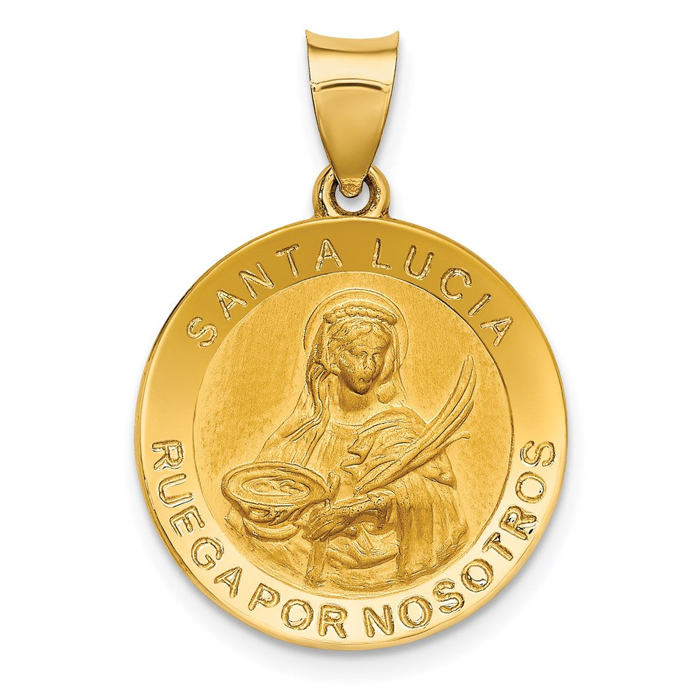 14K Yellow Gold Polished / Satin Hollow Spanish St. Lucy Medal Pendant