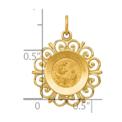 14k Yellow Gold 14k Polished/Satin Spanish 1st Communion Medal Hollow Pendant