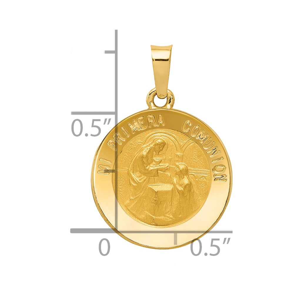 14k Yellow Gold 14k Polished/Satin Spanish 1st Communion Medal Hollow Pendant