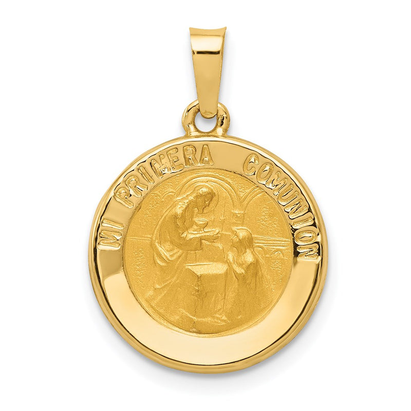 14k Yellow Gold 14k Polished/Satin Spanish 1st Communion Medal Hollow Pendant