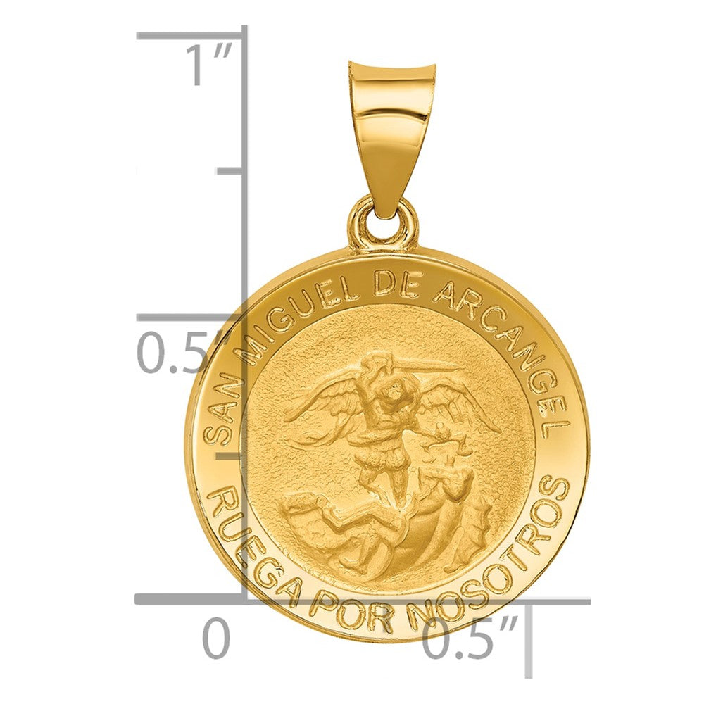 14K Yellow Gold Hollow Polished/Satin Round Spanish San Miguel Medal