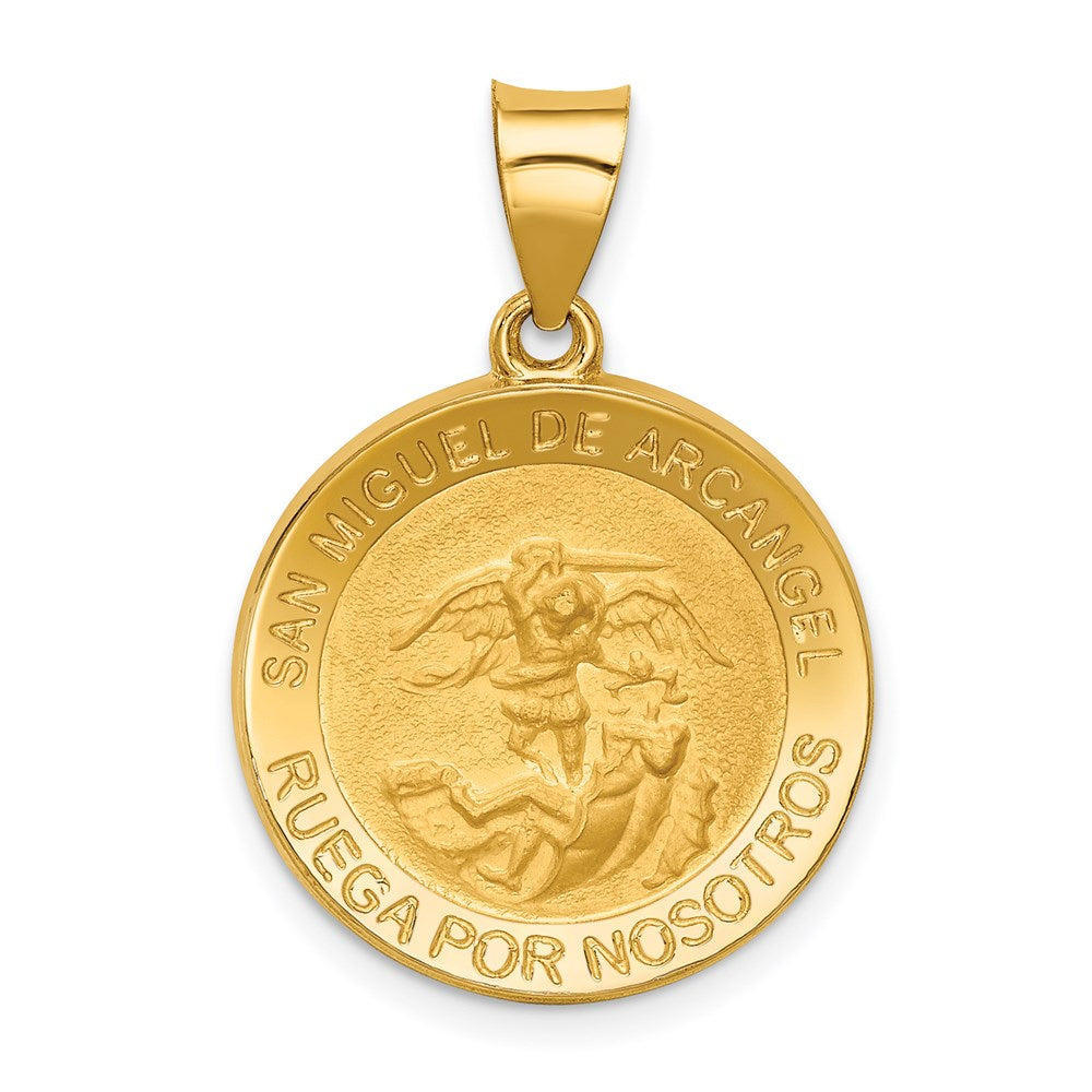 14K Yellow Gold Hollow Polished/Satin Round Spanish San Miguel Medal