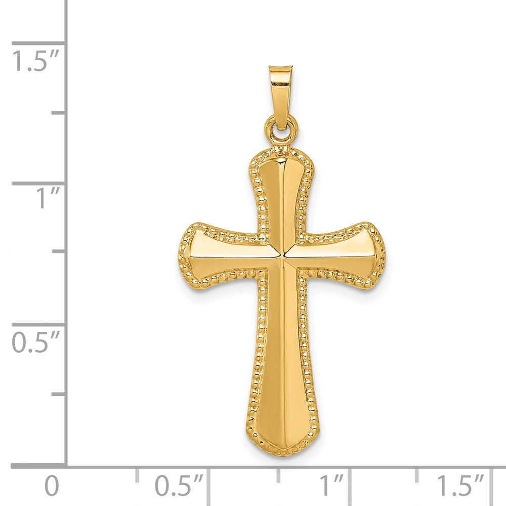 14k Yellow Gold 14k Hollow Polished Beaded Edge Cross