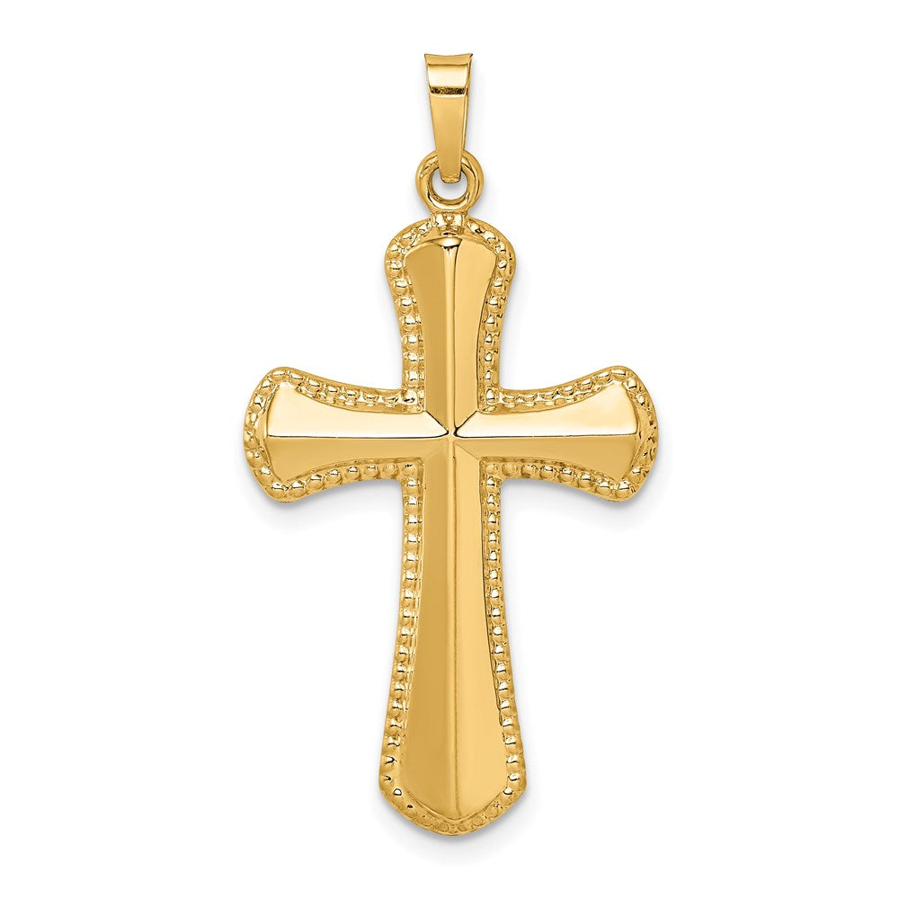 14k Yellow Gold 14k Hollow Polished Beaded Edge Cross
