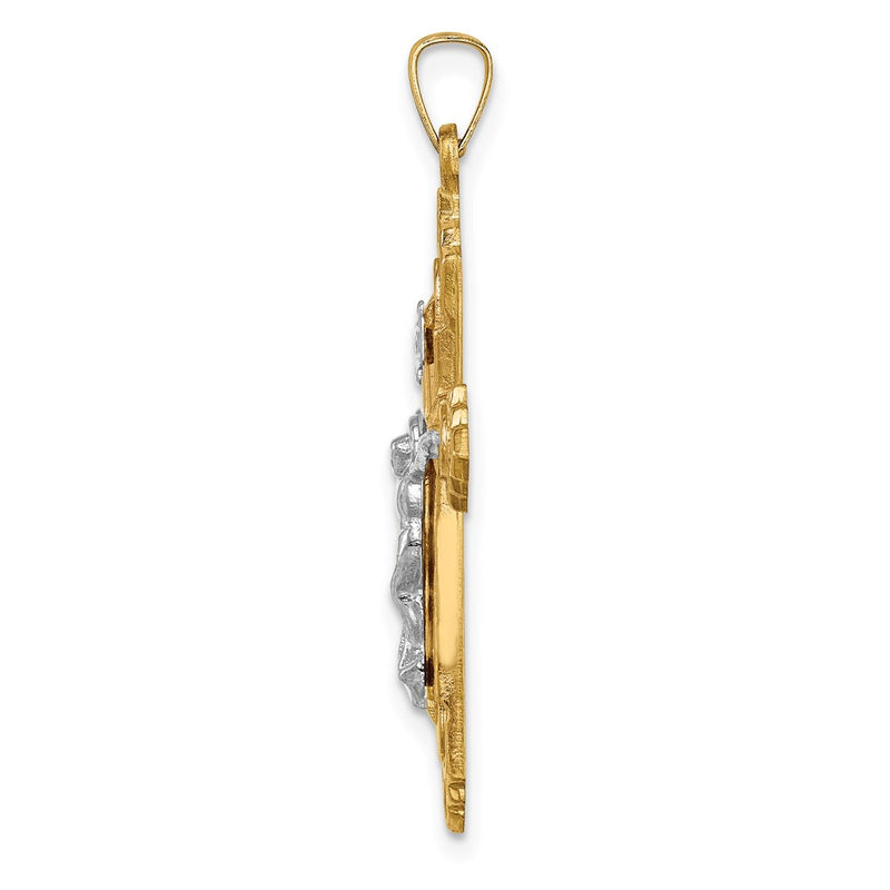 14k Two-tone 14k Two-tone Hollow Polished Fleur de Lis Crucifix