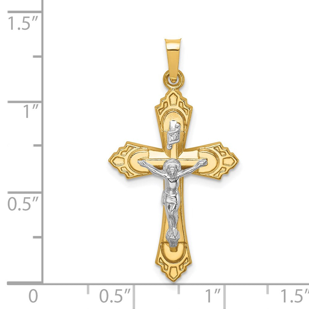 14k Two-tone 14k Two-tone Hollow Polished Fleur de Lis Crucifix