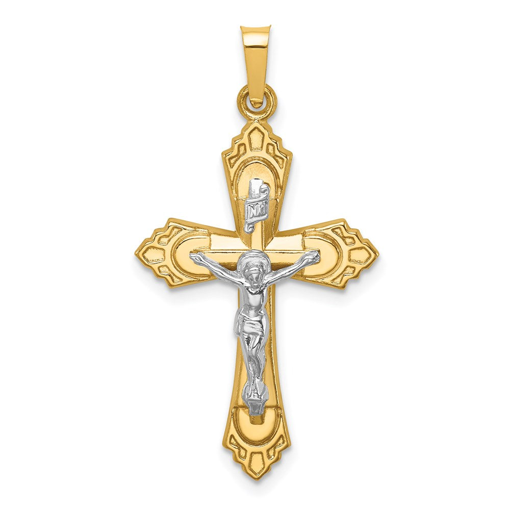 14k Two-tone 14k Two-tone Hollow Polished Fleur de Lis Crucifix