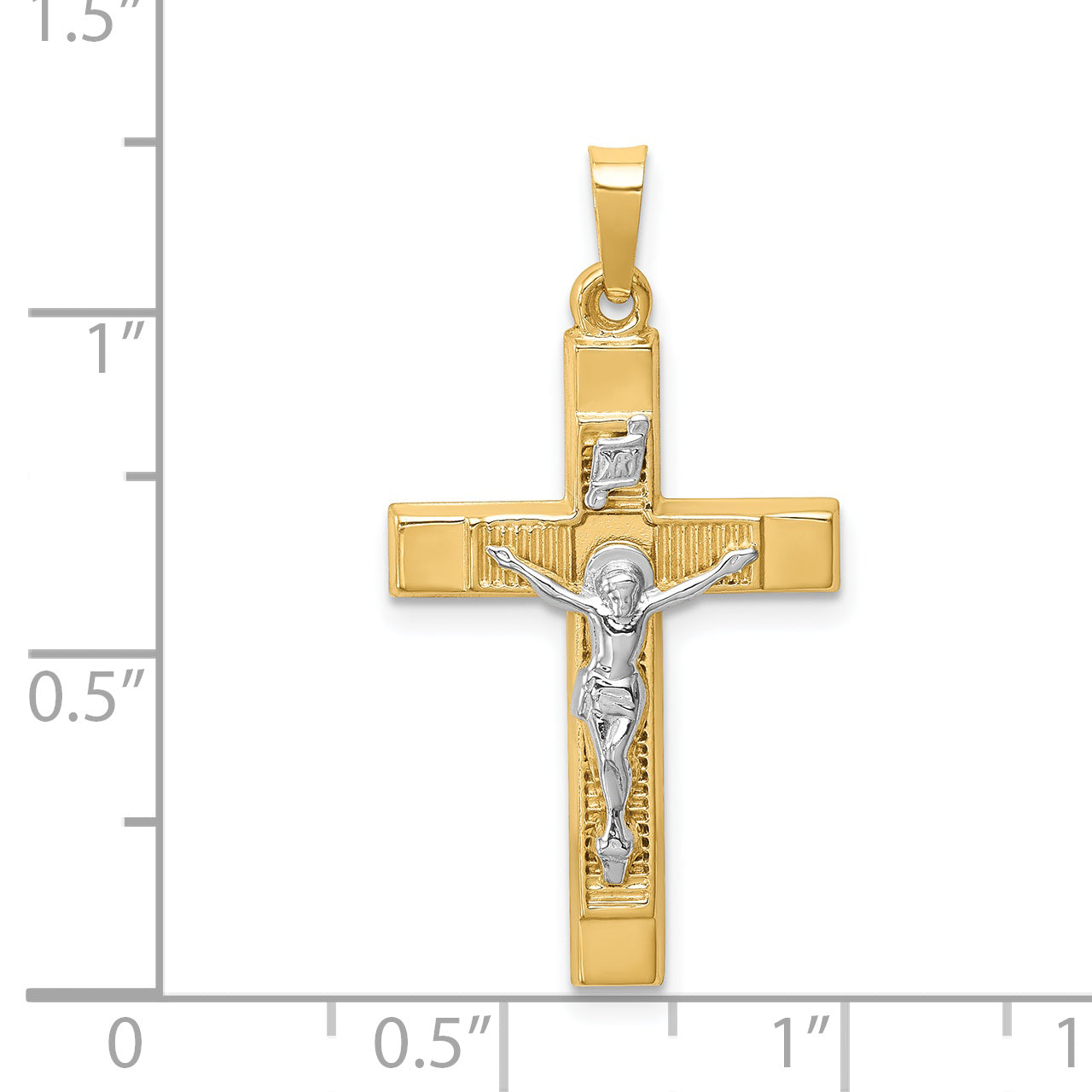 14k Two-tone 14k Two-tone Hollow Polished Textured Latin Crucifix