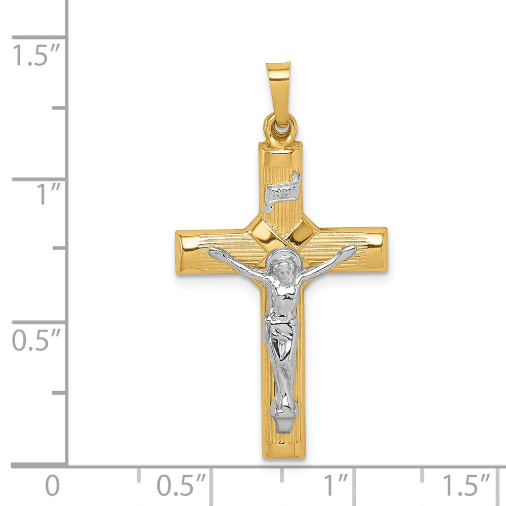 14K Two Tone Hollow Polished Center X Crucifix