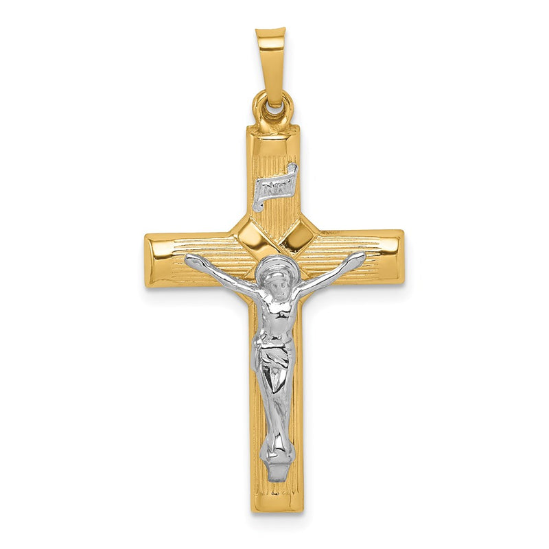 14K Two Tone Hollow Polished Center X Crucifix