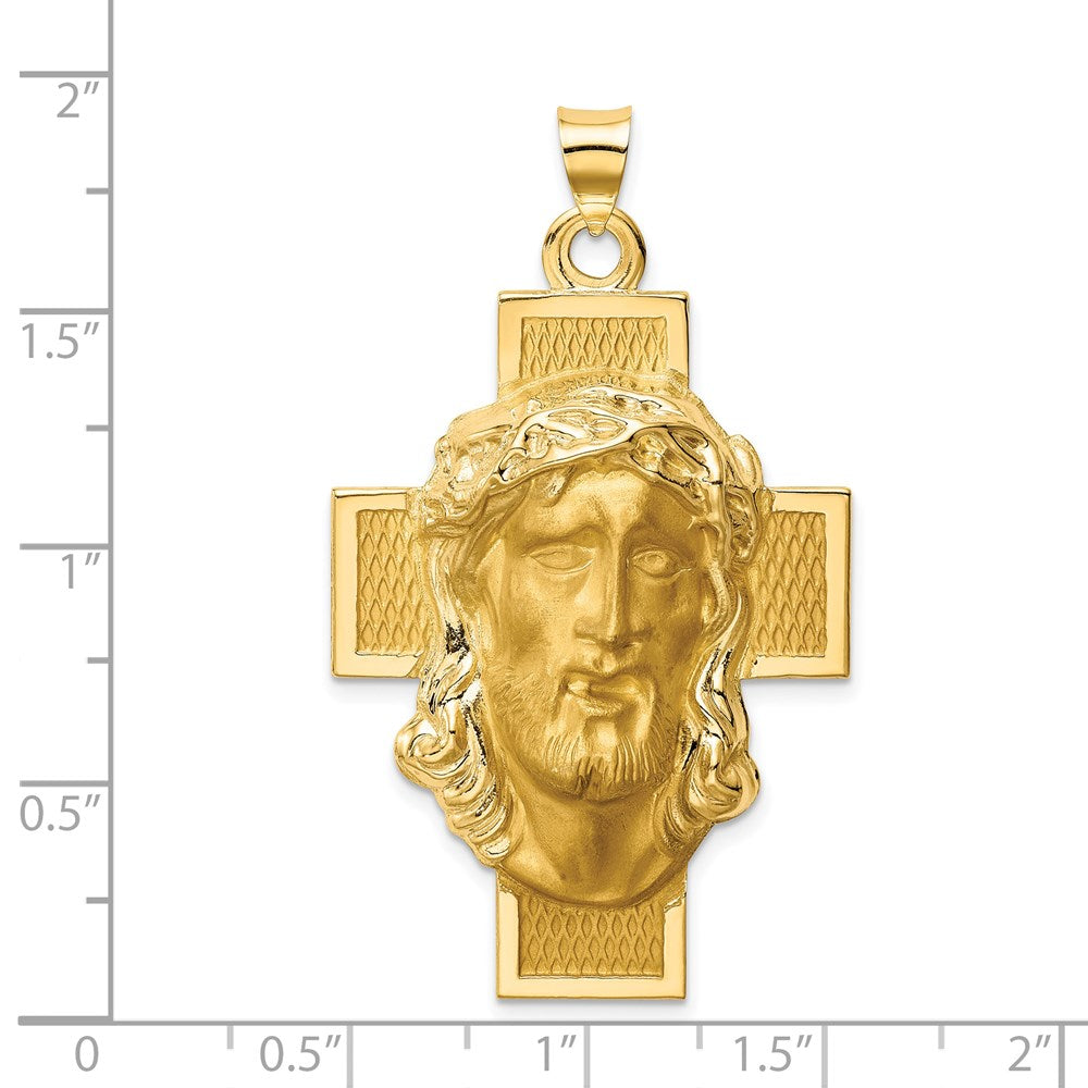 14k Yellow Gold 14k Hollow Polished/Satin Jesus Cross Medal
