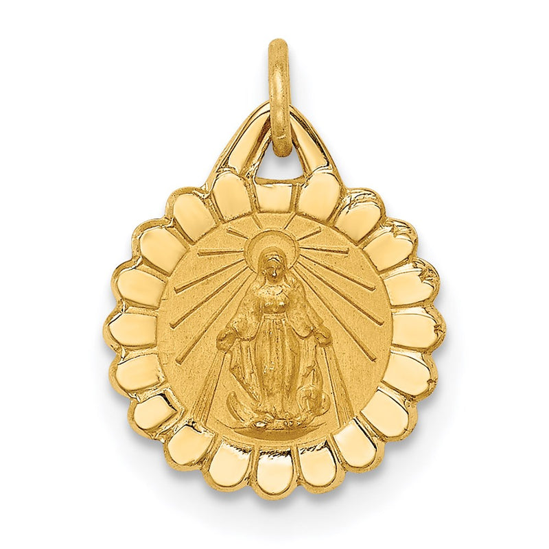 14k Yellow Gold 14k Solid Polished/Satin Tiny Round Scalloped Miraculous Medal